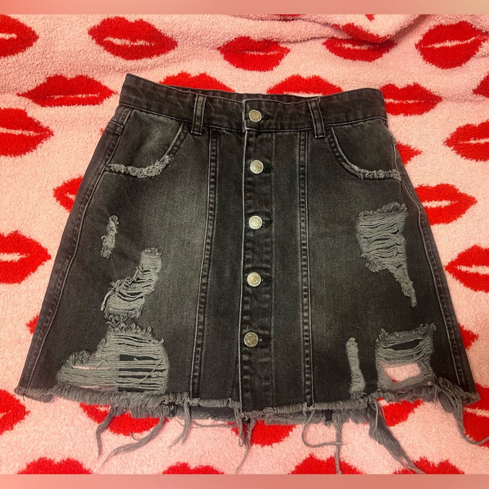 Free People Women's Black Denim Button‎ Up Skirt Size 0